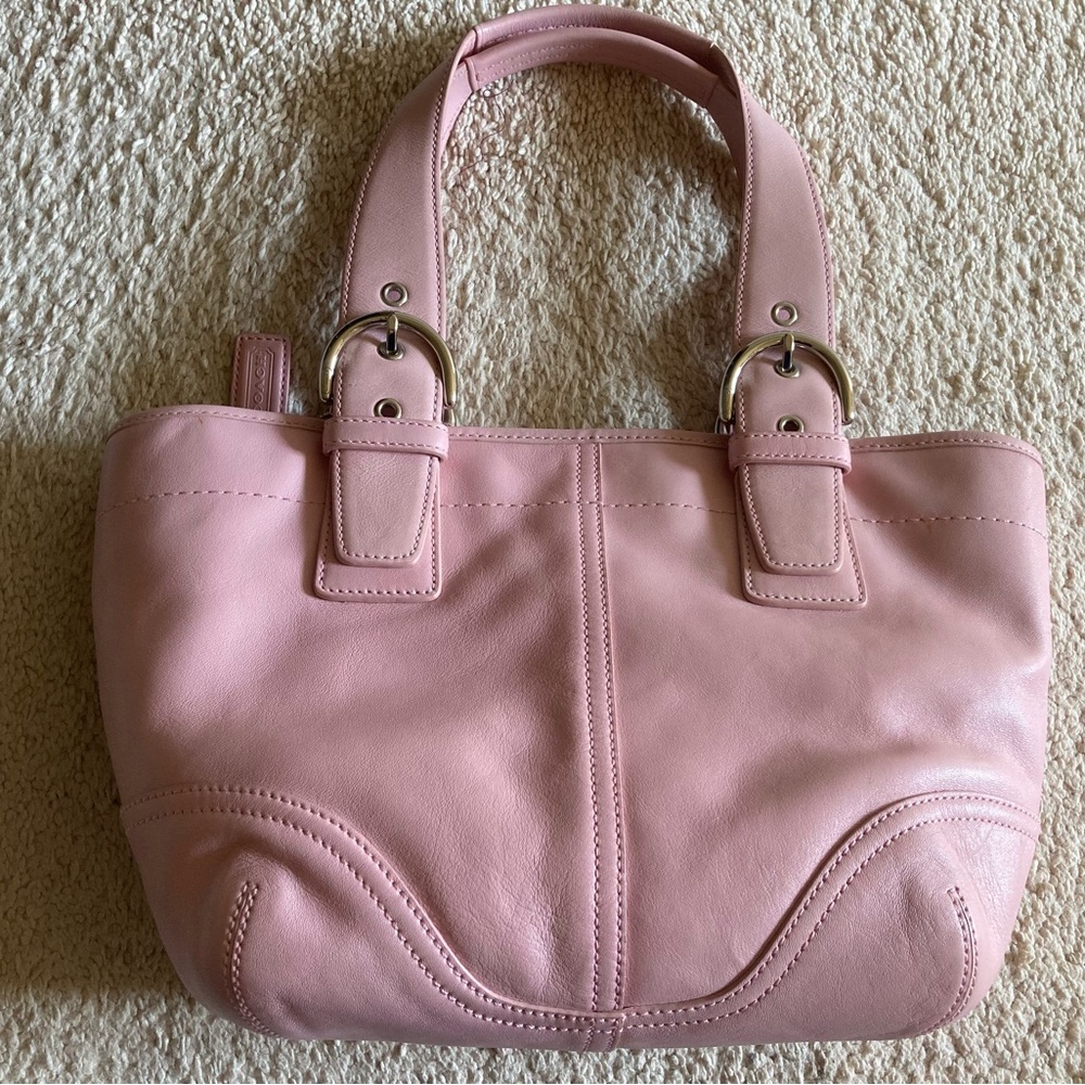 Vintage coach 9544 small tote full grain leather pink top handle